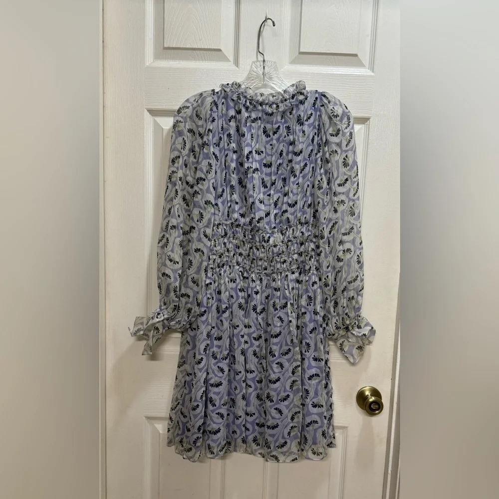 Rebecca Taylor Deco Floral Print Long Sheer Sleeve Silk Dress Purple Size 4 Read - Picture 3 of 14